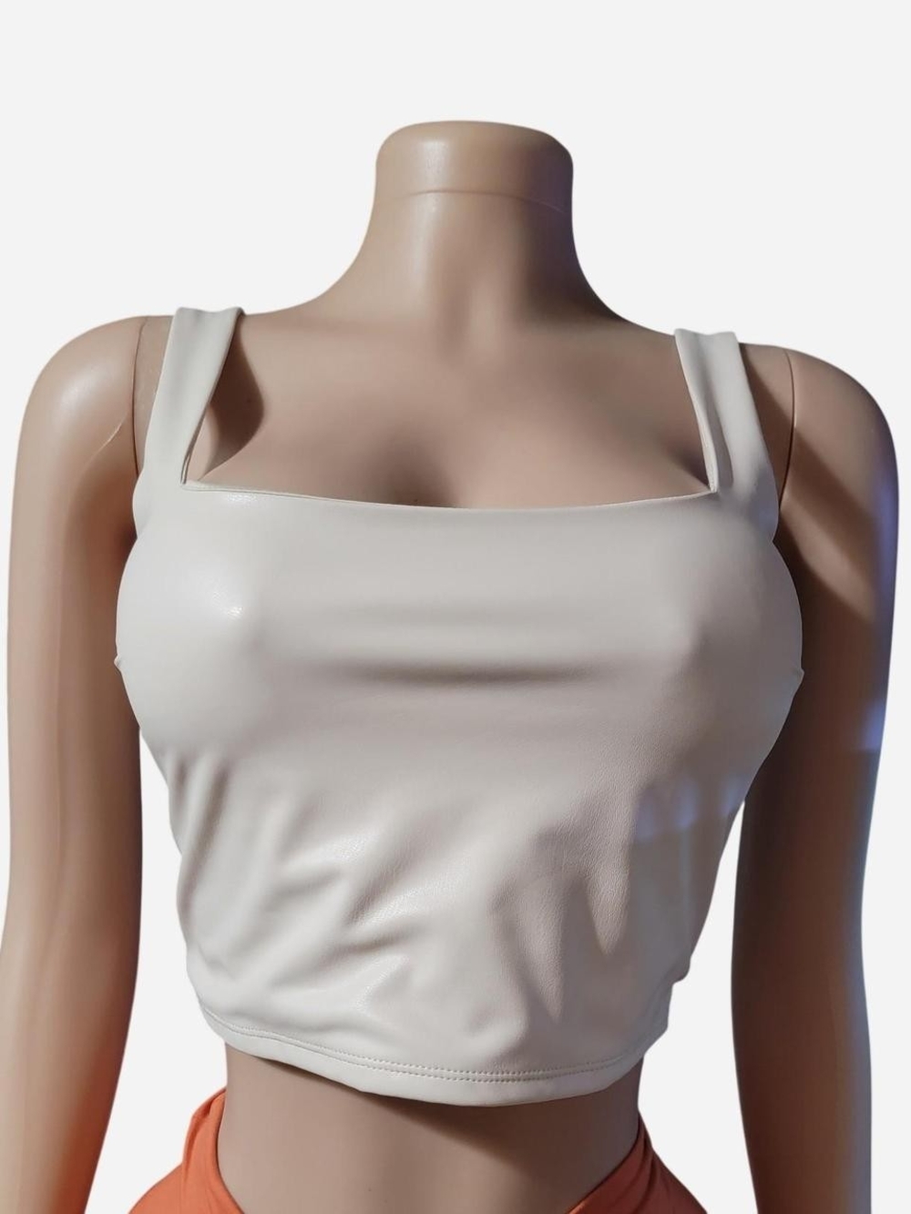 Express Square Neck Crop Tank Top - Cream